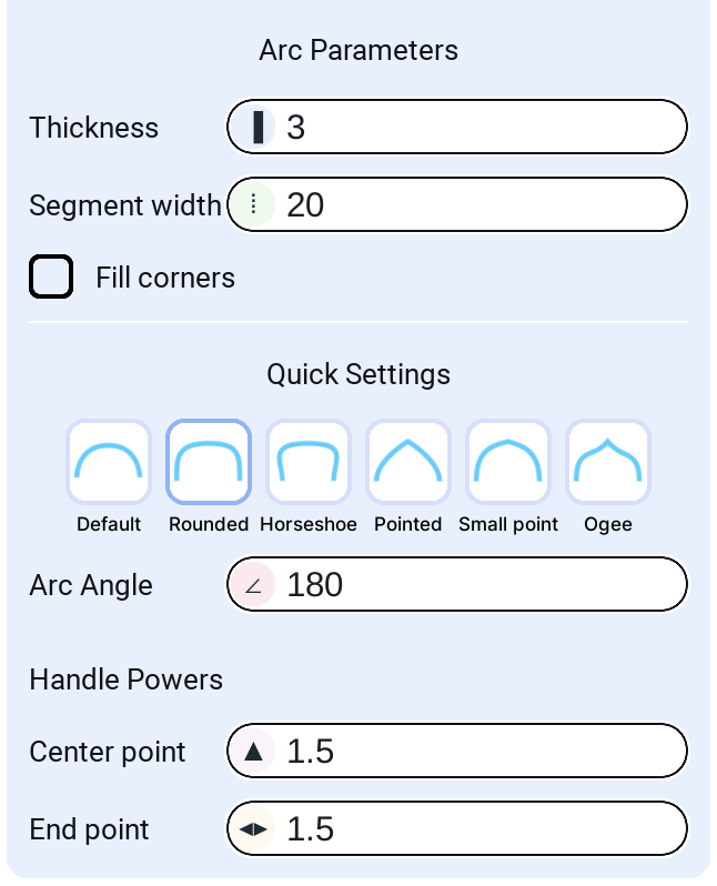 Shape Arc Settings