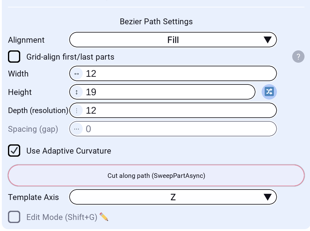 Bezier Path settings