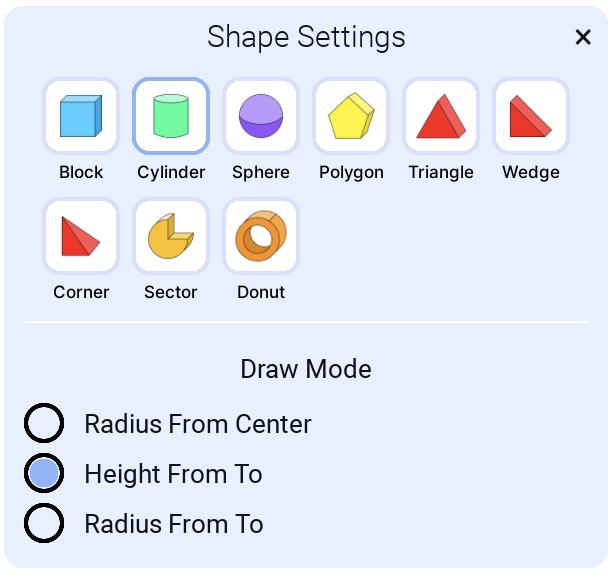 Shape Cylinder Settings